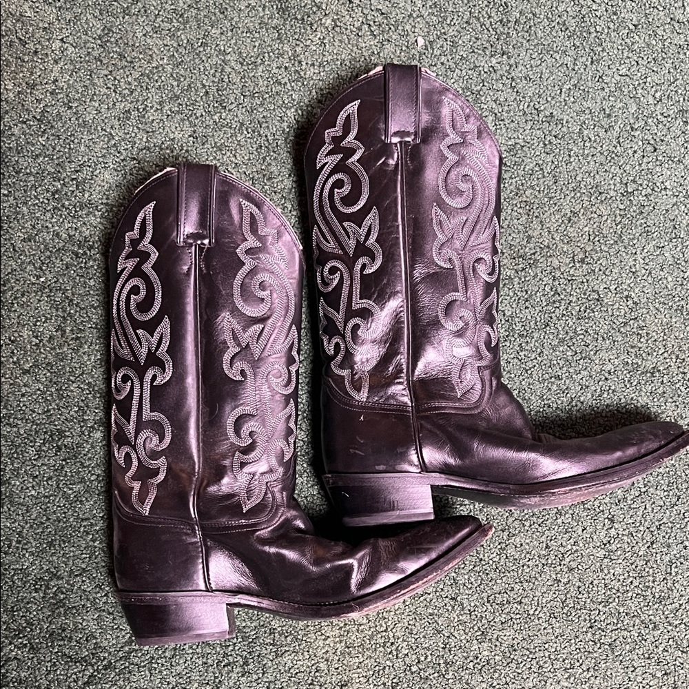 Justin Boots Black Leather Cowboy Boots